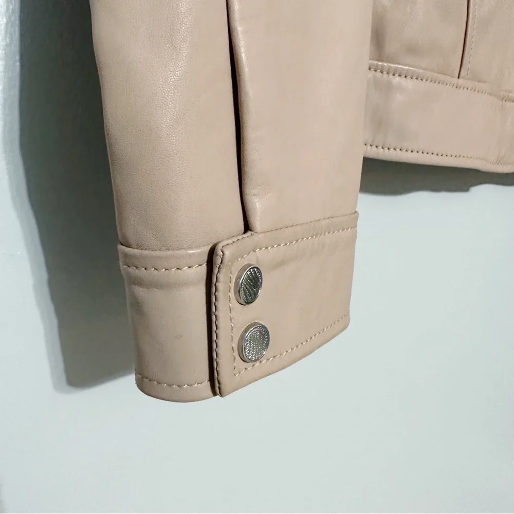 Cole Haan Smooth Lambskin Leather Moto Jacket‎ Nude Pink Size Large